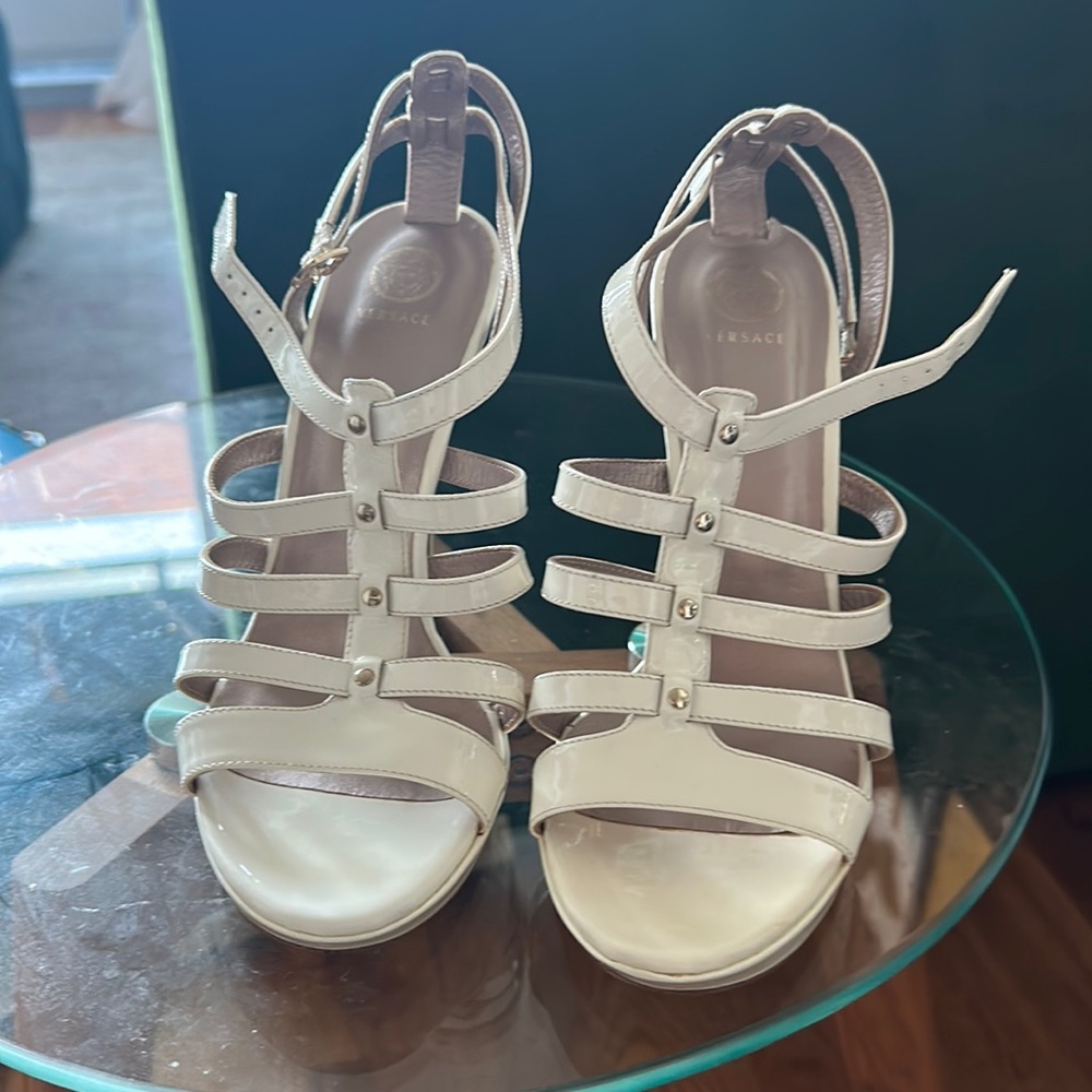 Versace Leather Cream White Sandal Strappy Heels